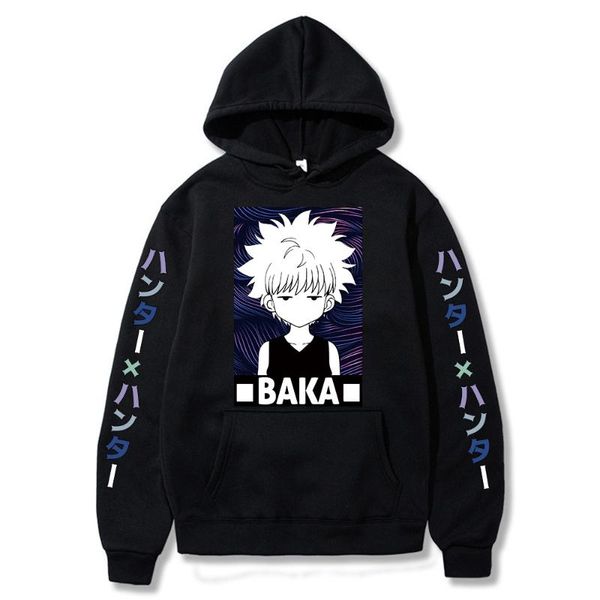 

men's hoodies & sweatshirts x cute anime printed hoodie woman 2021 comfort killua baka harajuku casual fashion lace-up women hoody, Black