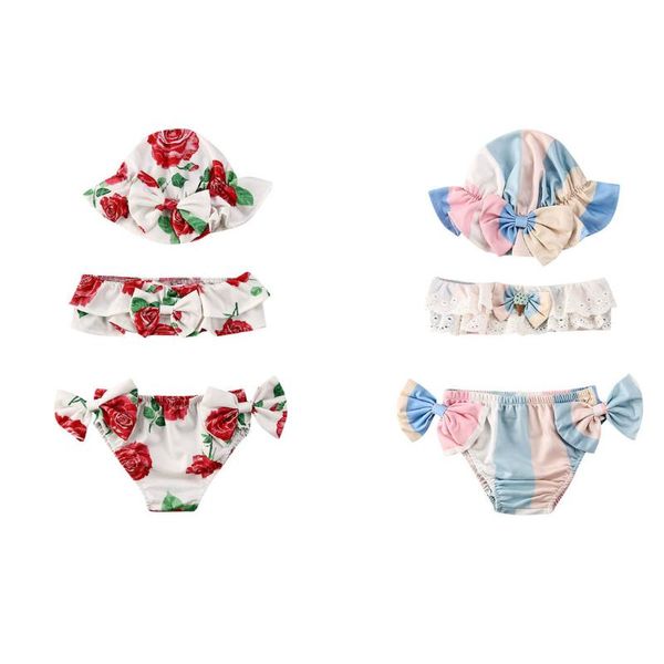 

pudcoco kids baby girl swimsuit tankinis 3pcs bathing beach swimwear floral cute bikini set+sunhat lace costume 0-24m one-pieces, Black