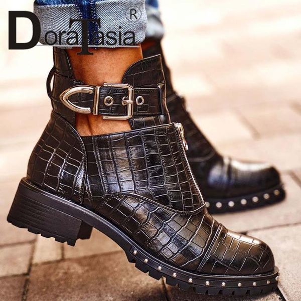 

boots doratasia big size 35-43 brand ladies ins ankle fashion buckle chunky heels women party office shoes woman, Black