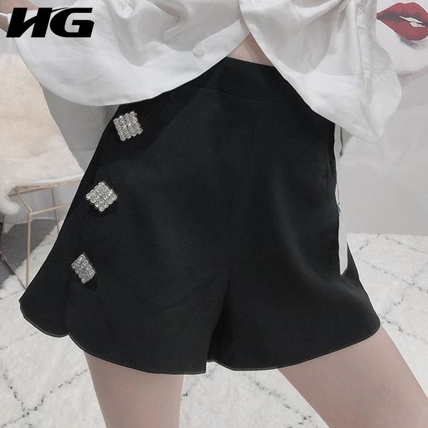 

women's shorts [hg] women fashion 2021 summer solid color loose female bright diamond button thin temperament wbb3524, White;black