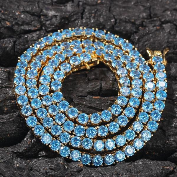 

bangle hip hop 4mm copper inlaid sea blue zircon row necklace fashion brand men's and women's lovers versatile jewelry, Black