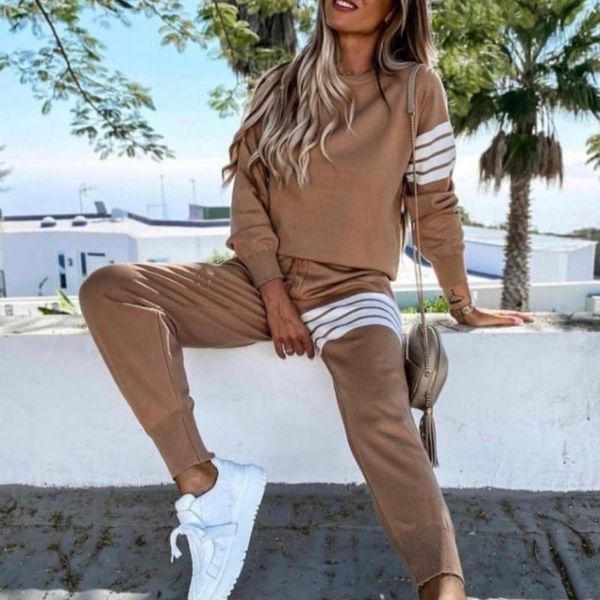 Kadın İki Parçalı Pantolon 2021 Sonbahar Kış Eşofman Takım O-Boyun Kazak Spor Takım Elbise Kadın Moda Gevşek Rahat Koşu 2 Set Lady