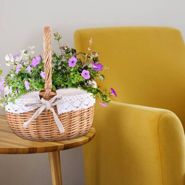 

1pc wicker woven basket storage with linen cloth for wedding picnic party baskets