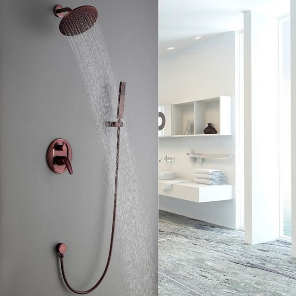 

premium quality copper bathroom 8" rain shower head faucet wall mounted arm diverter mixer handheld spray set sets