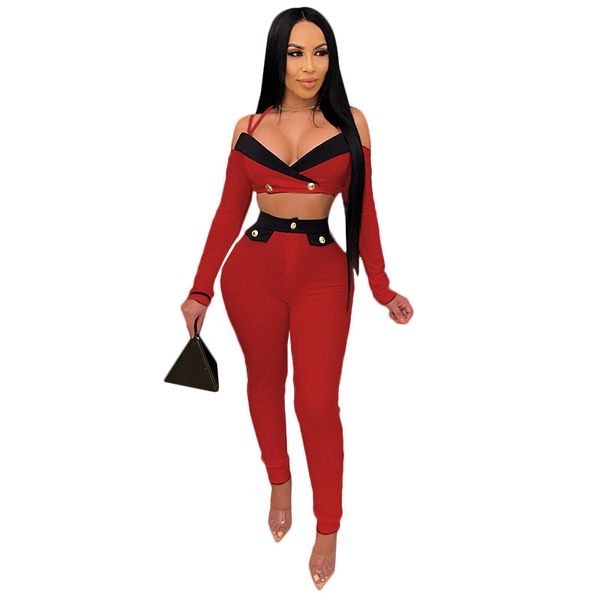 

selling women solid button two piece sets plus size v-neck lace-up backless crop high waist ny pants outfits, White