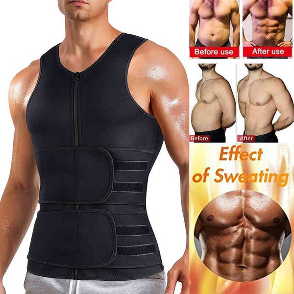 

mens sweat sauna vest for waist trainer zipper neoprene tank adjustable strap workout body shape suit tummy control corset, Black;brown