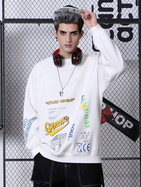 

men cartoon and slogan graphic sweatshirt u6kc#, Black