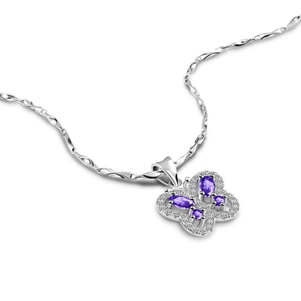 

chains nextvance s925 sterling silver couple necklace personalized purple zircon butterfly pendant glamour jewelry