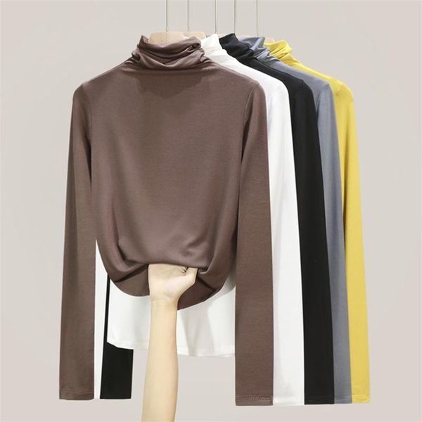 

plus size t-shirt solid color comfortable cotton casual turtleneck long sleeve women summer knitted shirt bottom m-7xl 8xl, Black