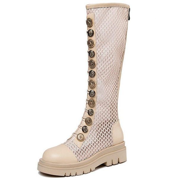 

genuine leather female knee high boots platform chunky heels summer woman working casual motorcycle shoes size 42 43, Black