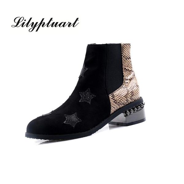 

boots 2021 european and american fashion trend wild stitching thick with pointed zipper high to help non-slip ankle for women, Black