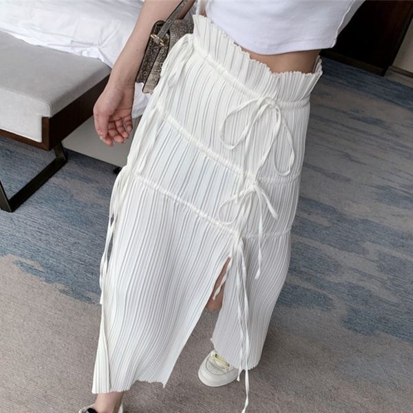 

skirts [ewq] korea chic casual trend women solid color pleated belt loose fashion white over-the-knee skirt summer 16e1680 f5ki, Black
