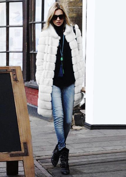 

women's fur & faux coat manteau femme hiver winter women outwear casaco de pele falso stand collar long jacket x7151 z3xk, Black