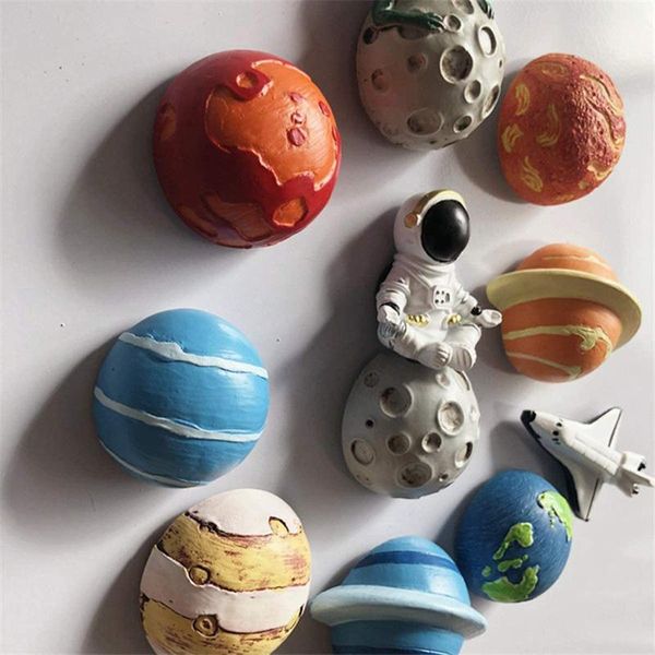 Magneti per il frigo 3D Resina Astronauta Astronave Giove Terra Pasta magnetica Universo Frigorifero Adesivo decorativo per messaggi 11 pezzi / setFrigo