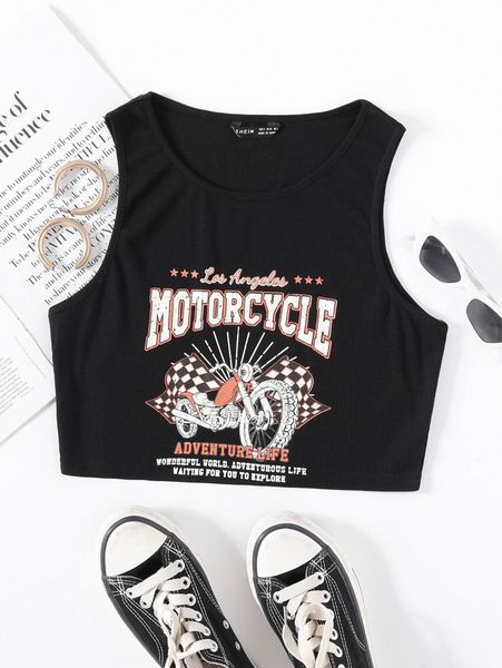 

motorcycle & slogan graphic tank j2by#, White