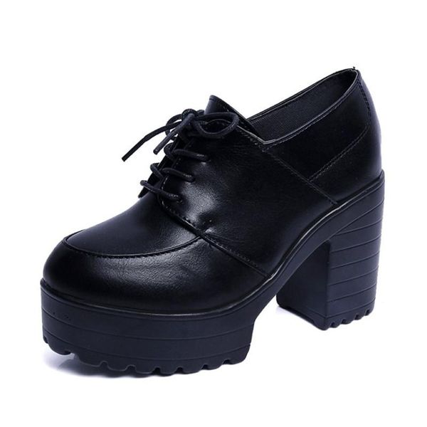 

dress shoes women's casual high heels ladies fashion spring autumn waterproof lace-up thick summer single, Black