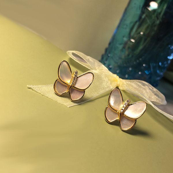 

fahion stainless steel shell butterfly stud earrings 18k studs earring rose gold earrings for woman, Golden;silver