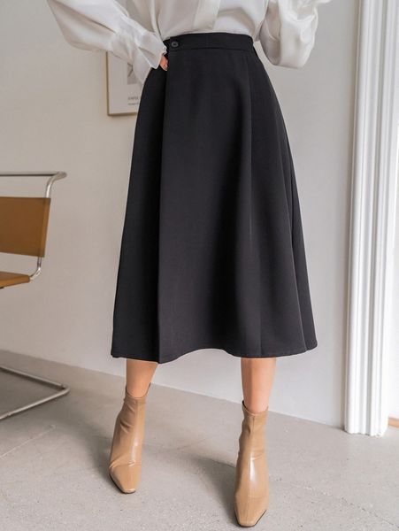 

dazy high waist button detail skirt n6ql#, Black