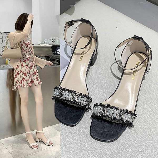

2021 summer womens shoes with button and sandals, Black