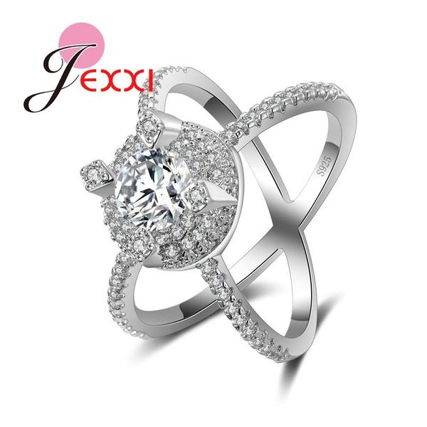 

cluster rings fashion for women luxury cross x shape ring stamped 925 sterling silver cubic zirconia wedding engagement woman, Golden;silver