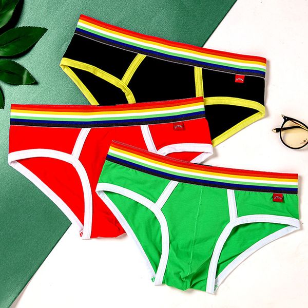 

men's underwear underpants 365 rainbow cotton comfortable breathable briefs fashion youth week, Black;white