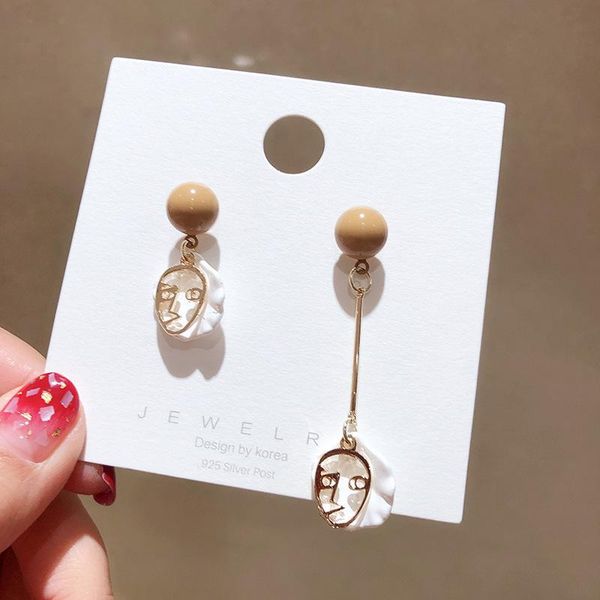 

silver pins retro asymmetry abstract human face shell long drop earrings for women girl fashion jewelry accessories dangle & chandelier