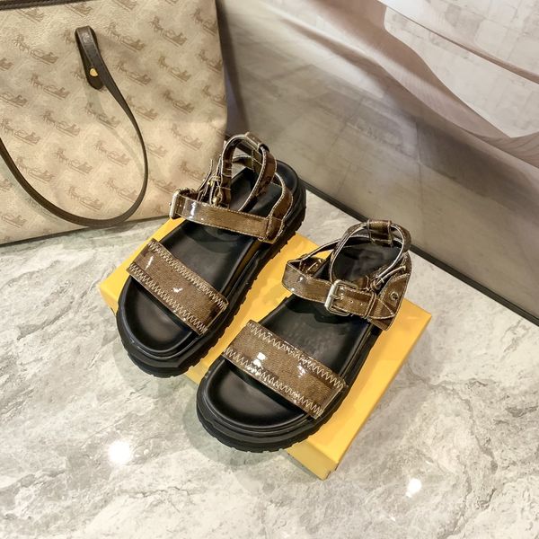 

new platform sandals summer classic letter print patent leather women's sandals women's outdoor shoes with black outsole ankle str