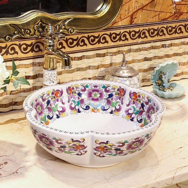 Chinesisches Aufsatzwaschbecken, Kunst-Lavabo, handbemaltes Porzellan-Keramik-Badezimmerwaschbecken, gute Menge