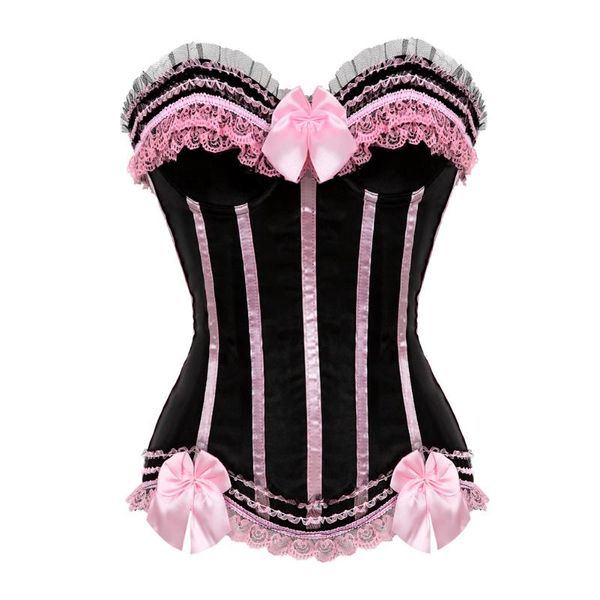 

bustiers & corsets girls pink corset retro bow lace lingerie zipper side vintage style stripe overbust clubwear plus size s-6x, Black;white