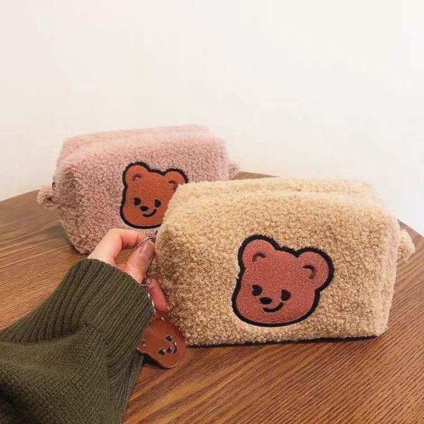 

cosmetic bags & cases bear flannel bag portable large capacity wash women travel makeup brush organizer storage pouch student pencil case
