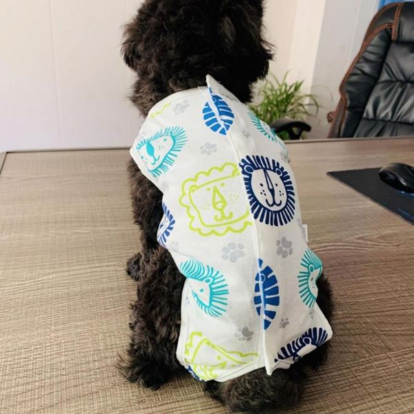 

dog apparel pet jumpsuit printed design anti-lick four-legged sterilization suit for indoor blue cartoon lion pattern crew neck vest