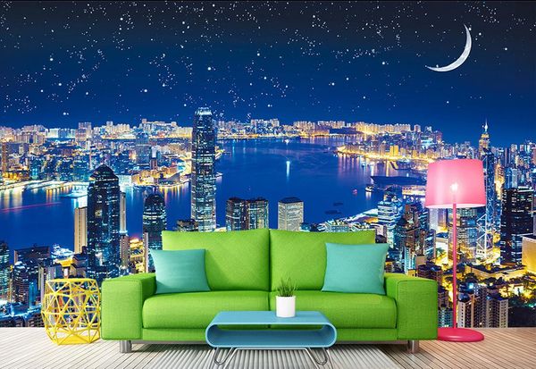 Personalizzato Home Miglioramento Stereoscopico 3D Photo Wallpapers City Night View Soggiorno Camera da letto Sfondi per pareti 3 D