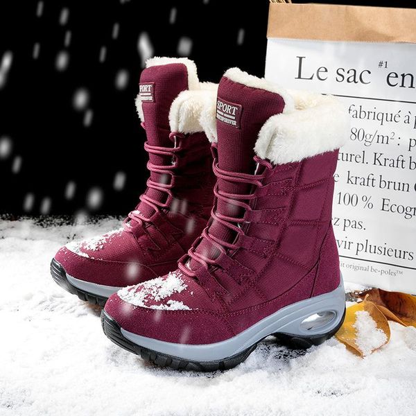 

boots winter women keep warm mid-calf snow lace-up comfortable ladies chaussures femme 896, Black