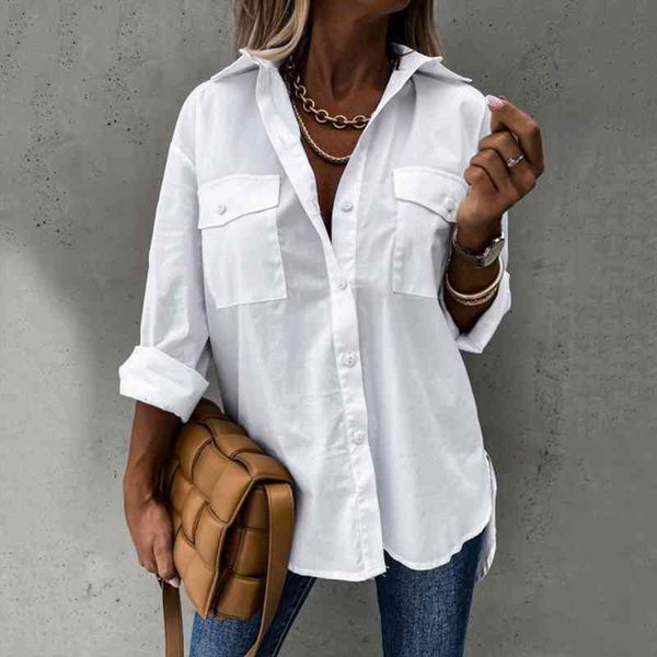 

casual solid color irregular loose womens shirt long sleeve lapel white black buttons spring streetwear