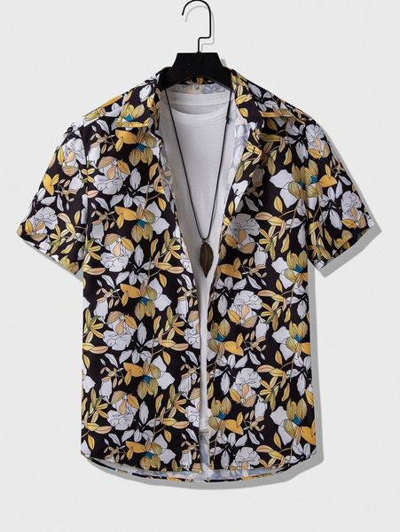 

men floral print button front shirt without tee 54nw#, White;black