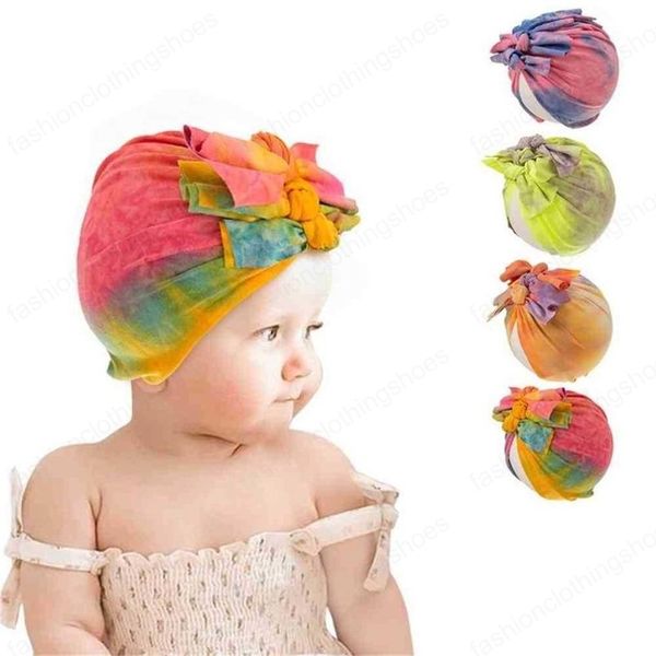 

newborn cap baby sun hats children tie dyed beanie headband pullover hat cartoon caps bow elastic for kids little boys and girls accessories, Yellow