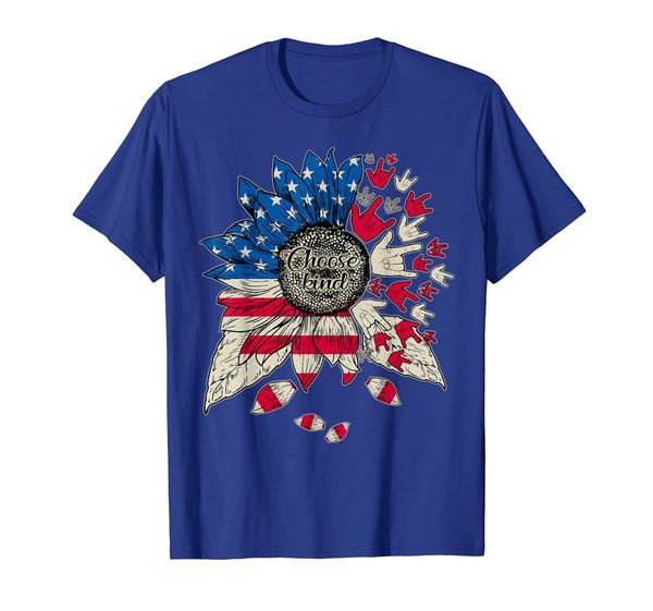 

choose kind sign language sunflower usa 4th of july tshirt, White;black