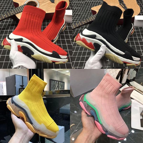 

designer sneakers triple s new paris casual shoes socks shoe rainbow fashion soled women man hight increasing vintage old dad trainers size, Black