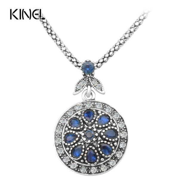

pendant necklaces ly vintage blue jewelry round boho necklace for women mosaic crystal wholesale year gift, Silver