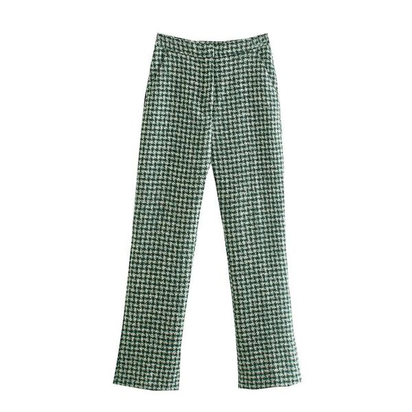 

women's pants & capris autumn and winter 2021 za textured tweed houndstooth high-waist trousers female vintage, Black;white
