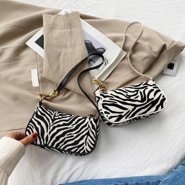 

evening bags fashion women shoper canvas zebra pattern printing shoulder underarm female bag casual ladies chain small purse and handbags