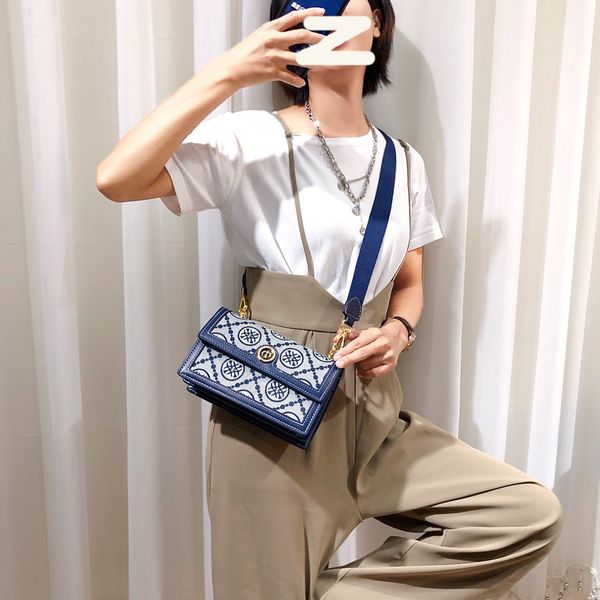 

high texture embroidered canvas bag female small square wide shoulder strap single shoulder messenger bag purse