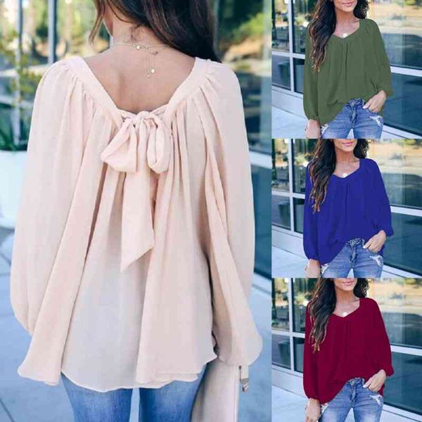 

women's blouses & shirt women 2021 female solid color chiffon shirts casual loose plus clothing large size blouse, White
