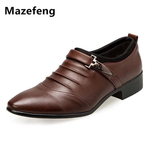 

dress shoes mazefeng fashion elegant for mens metal large sizes men formal leather loafers man slip on masculino, Black
