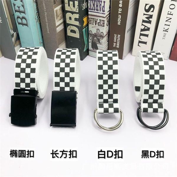 

belts 2022 fashion punk chess long waist black and white couple canvas, Black;brown