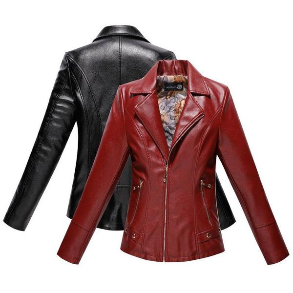 

women's leather & faux women red vest casual ladies suede suit womens autumn spring wear warm pu jacket female coat moto biker zipper c, Black