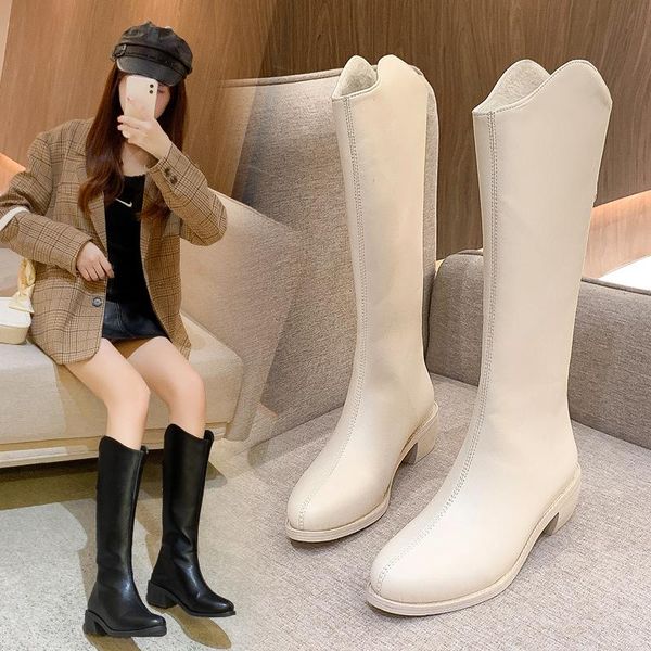 

boots 2021 fashion woman non-slip waterproof winter botas zipper pu leather knee high women chunky platform long, Black