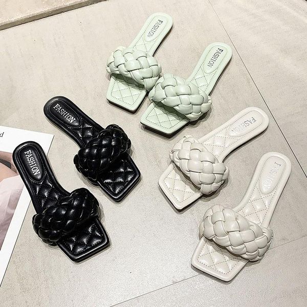 

women slip on beach slippers summer pu leather casual open toe female flat sandals woman comfort outdoor slides ladies shoes, Black