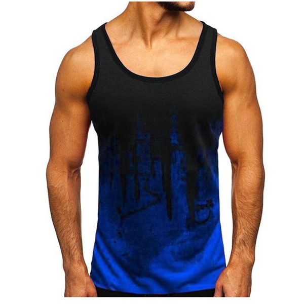 

men' tank fashion sports fitness camouflage vest for men gradient collision chemise home 2021, White;black