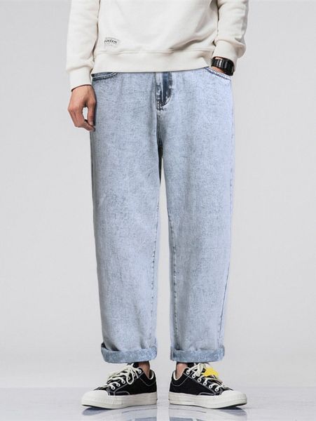 

men slant pocket straight leg jeans m0lj#, Blue